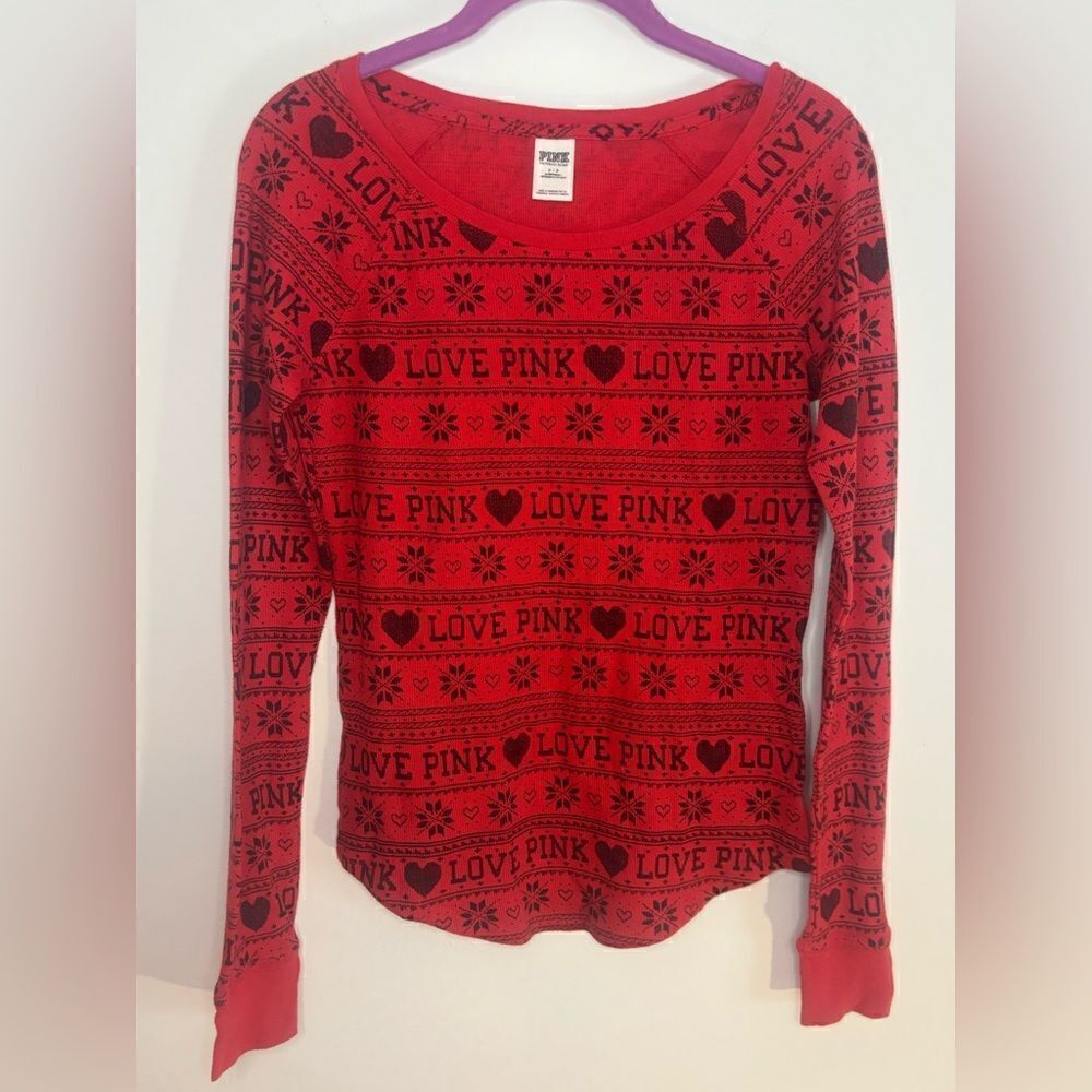 Victoria’s Secret PINK GUC red/black holiday long sleeve sleep shirt size Small